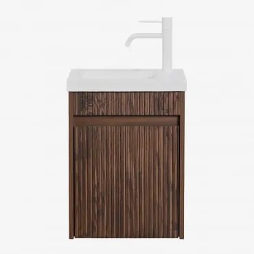 Conjunto De Móvel De Casa De Banho Suspenso Em Madeira Com Lavatório Integrado Narek Madeira Escura & Sem Espelho & Branco - Sklum