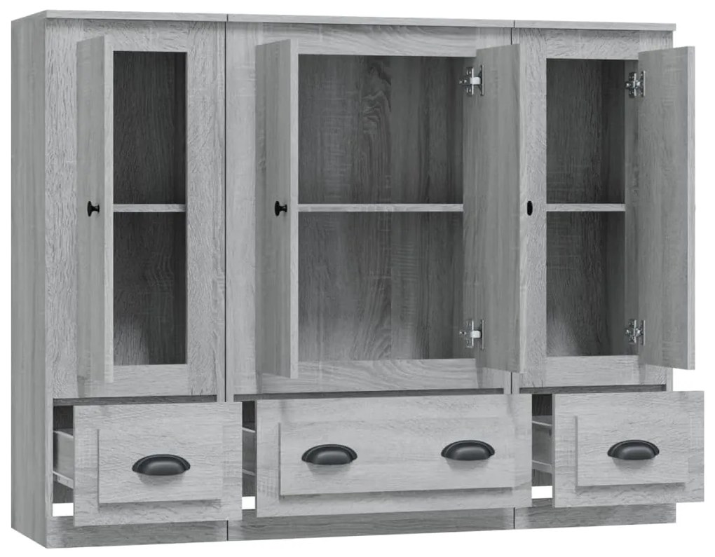 Armários altos 3 pcs derivados de madeira cinzento sonoma