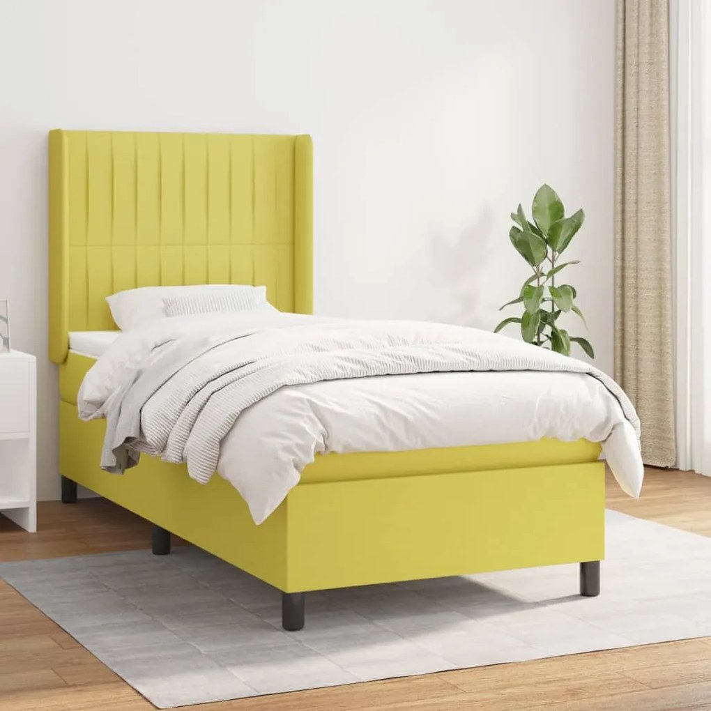 vidaXL Cama com molas/colchão 100x200 cm tecido verde