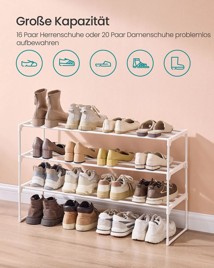 Sapateira com 3 níveis 30 x 92 x 55 cm para 16-20 pares de sapatos branca