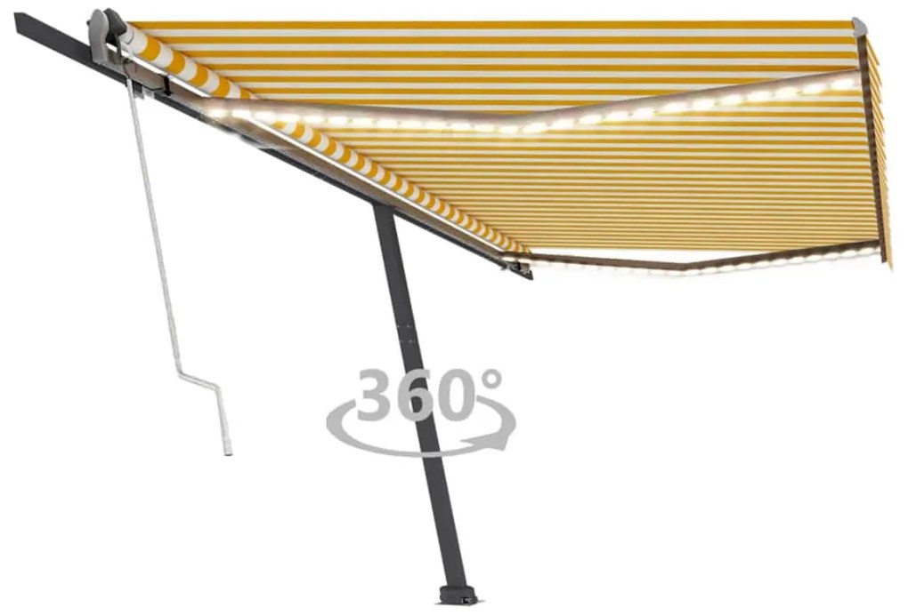 Toldo autom. LED e sensor de vento 500x300 cm amarelo/branco