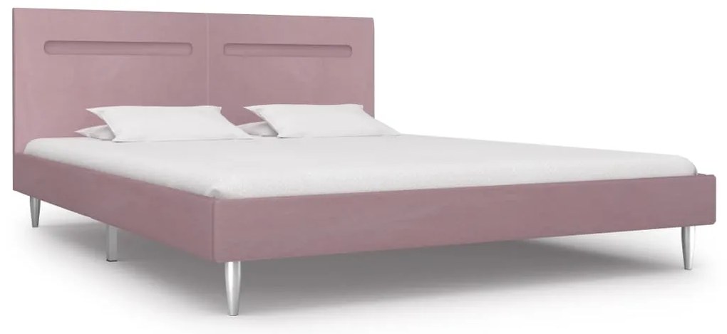Estrutura de cama com LED 180x200 cm tecido cor-de-rosa