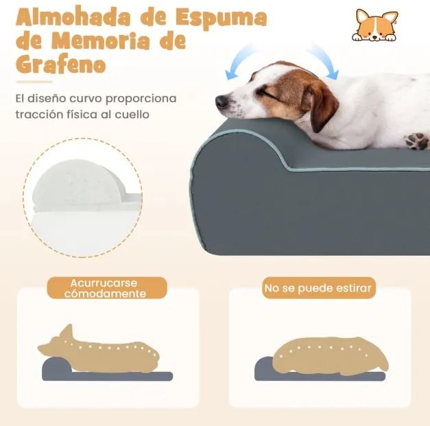 Cama ortopédica para cães grandes 100 x 81 x 31 cm com forro interno preenchido com espuma viscoelástica com grafeno com capa removível Cinza.