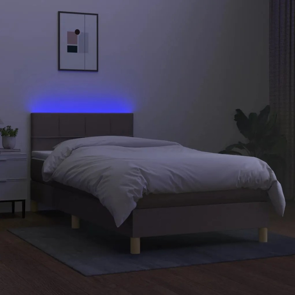 Cama box spring + colchão/LED 90x190cm tecido cinza-acastanhado
