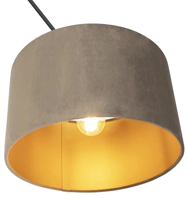 Candeeiro de suspensão preto com cúpula em veludo castanho com dourado 35 cm - Blitz Country / Rústico