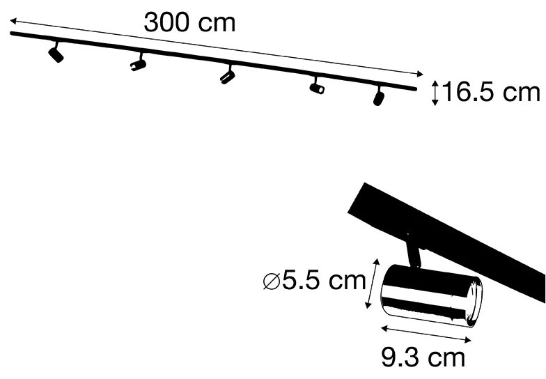 LED Sistema de calhas inteligente preto com dourado monofásico 5 luzes incl. Wifi GU10 - Jeana Moderno
