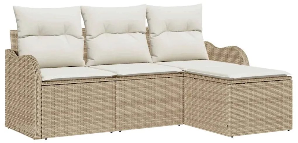 Conjunto de Sofá de Jardim 4 Peças com Almofadas Bege Rattan de Poliet