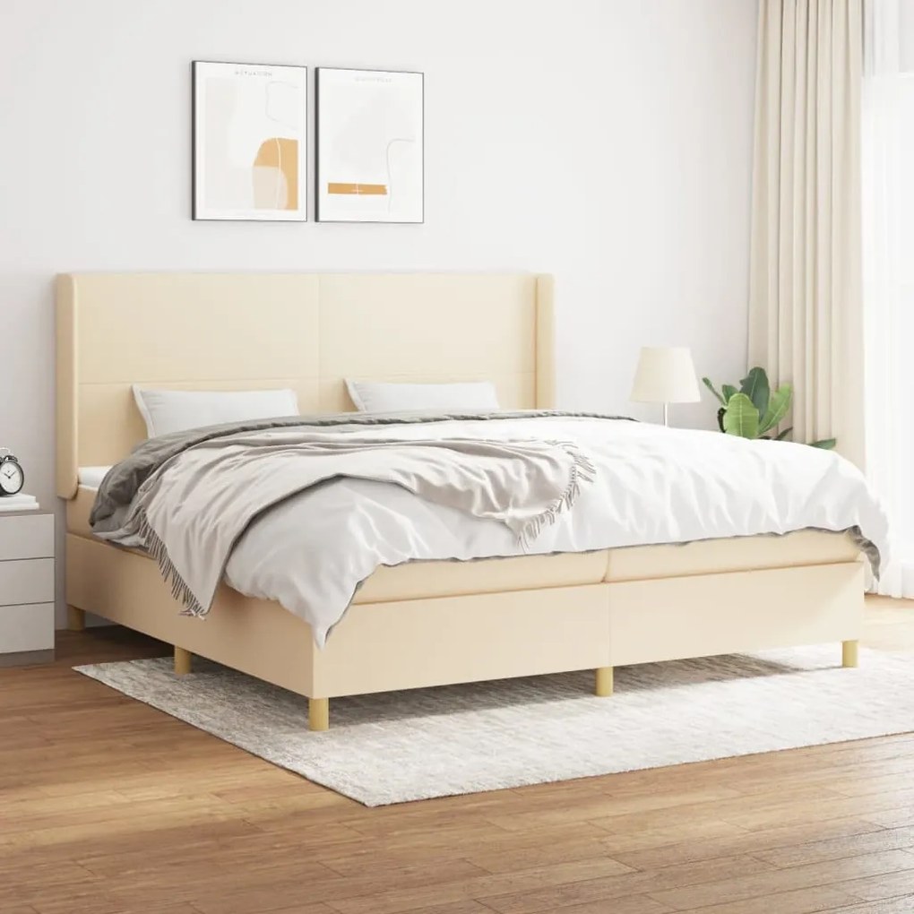 vidaXL Cama com molas/colchão 200x200 cm tecido cor creme