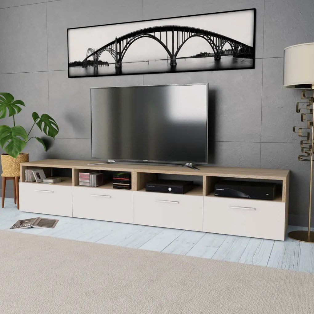 275112 vidaXL Móveis de TV 2 pcs aglomerado 95x35x36 cm cor carvalho e branco