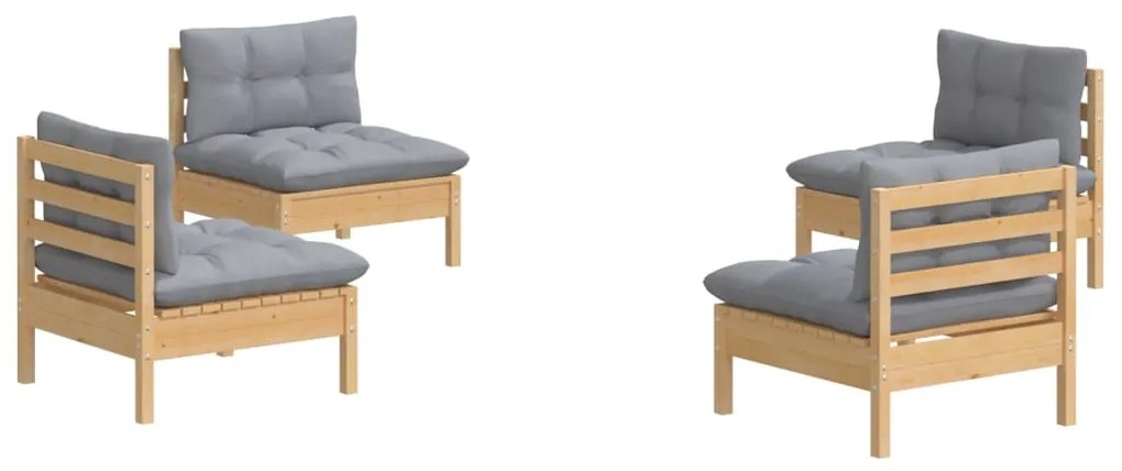 4 pcs conjunto lounge de jardim c/ almofadões cinzentos pinho