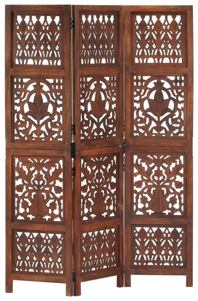 285334 vidaXL Biombo esculp mão 3 painéis 120x165cm mangueira maciça castanho