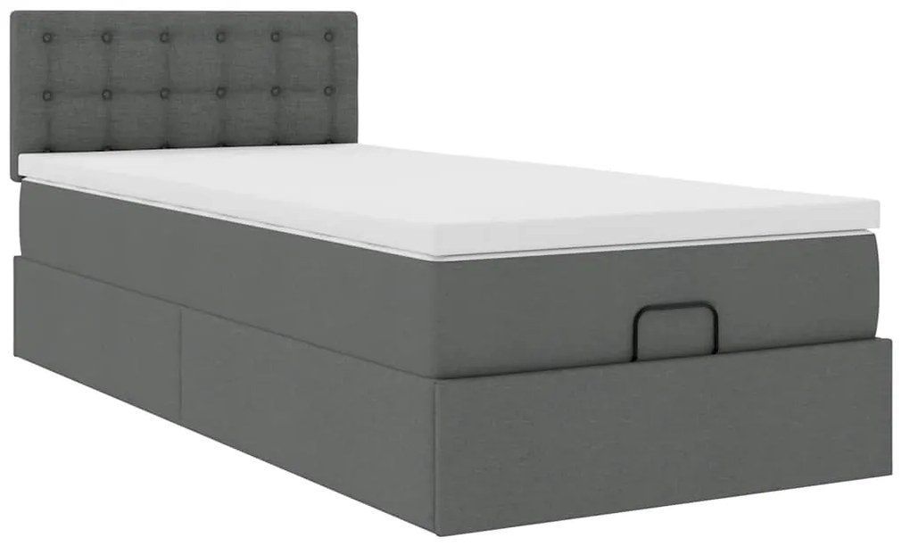 Cama Otomana com colchão & LEDs 80x200cm tecido cinza-escuro