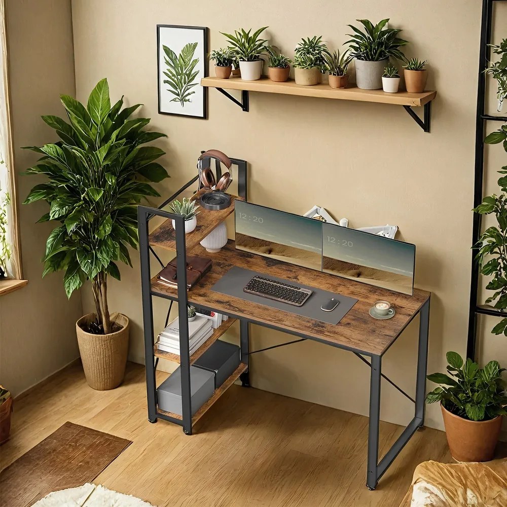 Secretária com prateleira 56,1 x 120,1 x 120,1 cm castanho-preto