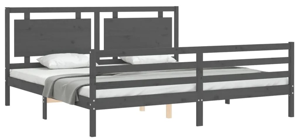 Estrutura de cama com cabeceira 200x200 cm madeira maciça cinza