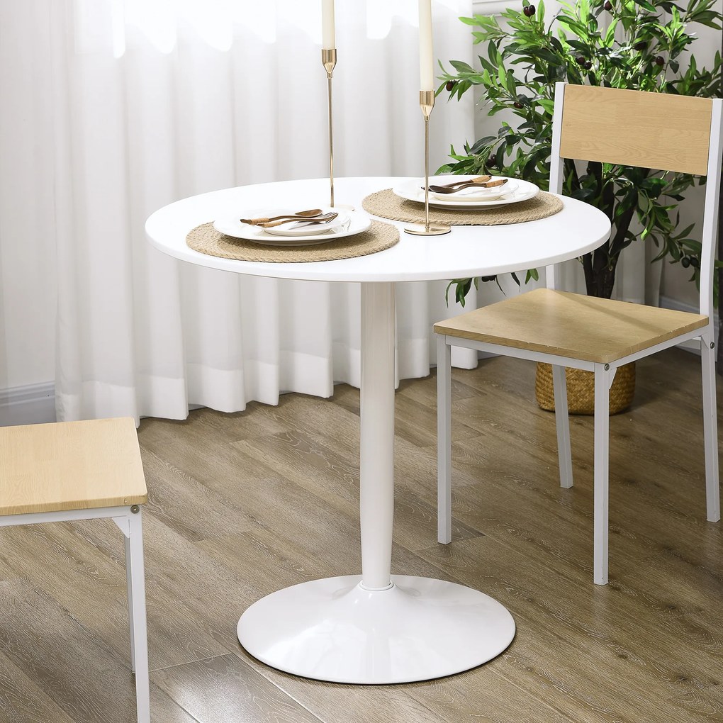 Mesa de Cozinha Redonda Mesa de Jantar Moderna para 2 Pessoas com Base de Aço e Almofadas Antiderrapantes Ø80x75 cm Branco