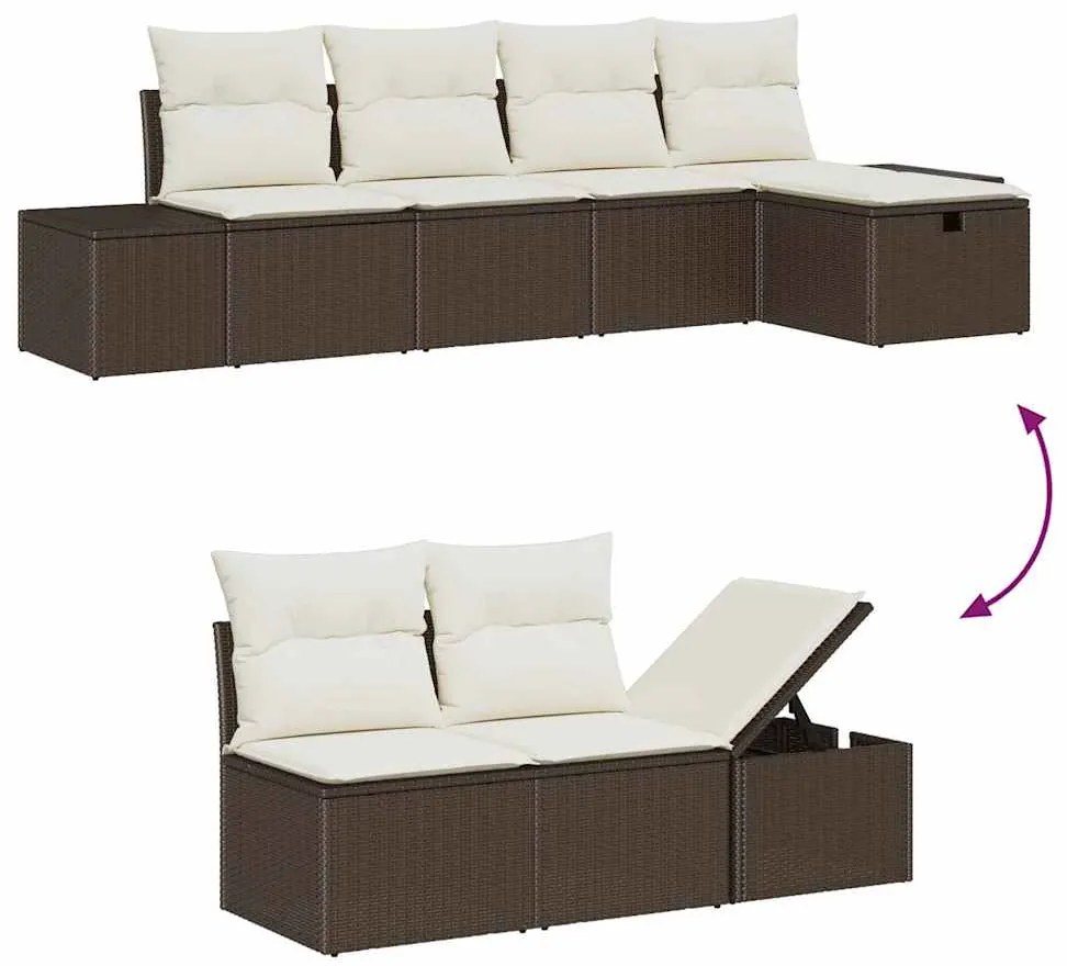 Conjunto de Sofá de Jardim com Almofadas Marrom de Rattan Polímero