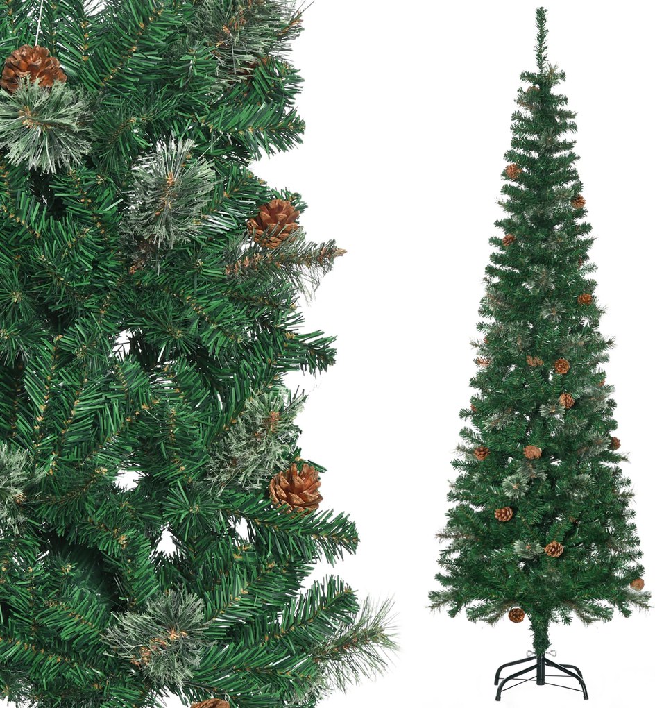 Árvore de Natal artificial de 195 cm, com 556 ramos, 27 pinhas e suporte dobrável verde