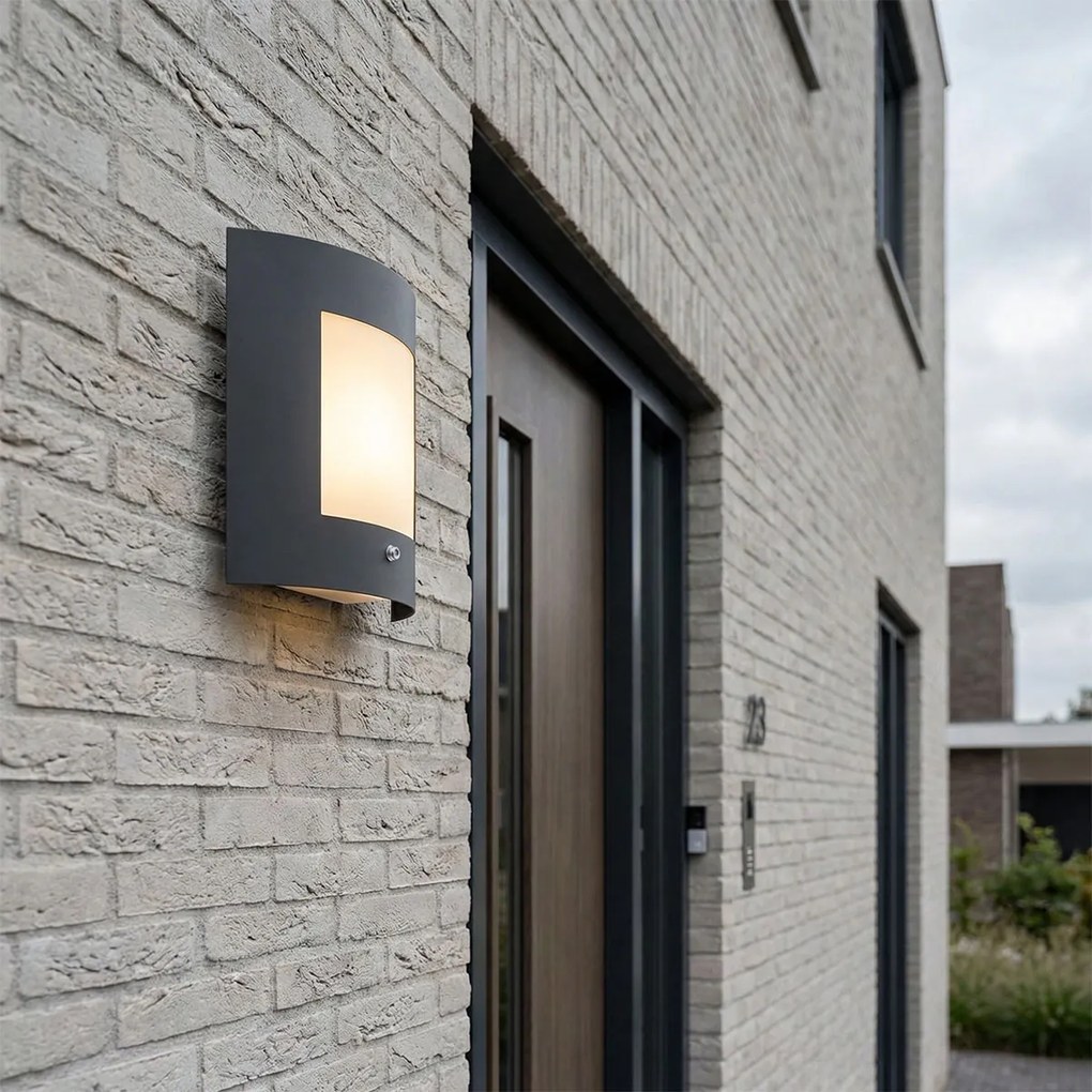 Candeeiro de parede exterior antracite IP44 sensor crepuscular - Emmerald