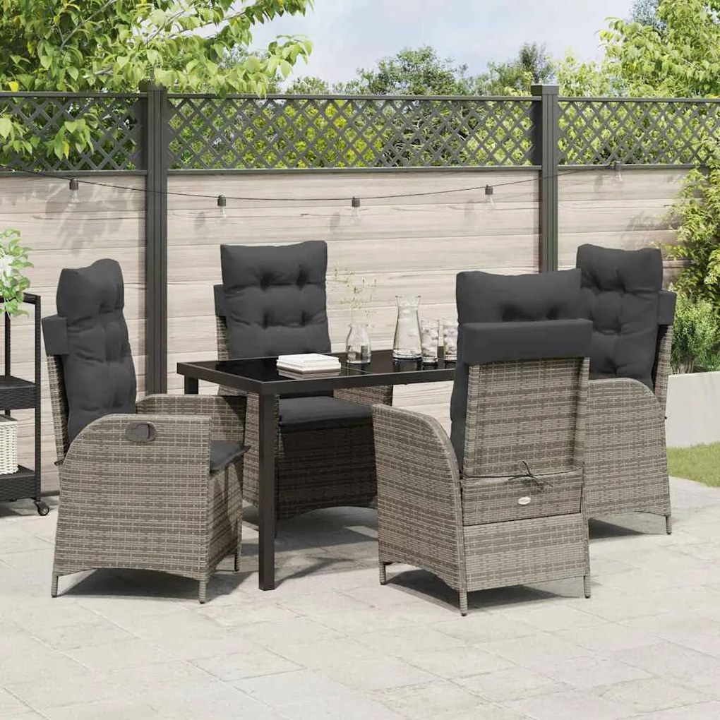 Conjunto de Jantar de Jardim com 5 Peças e Almofadas Cinza em Rattan P