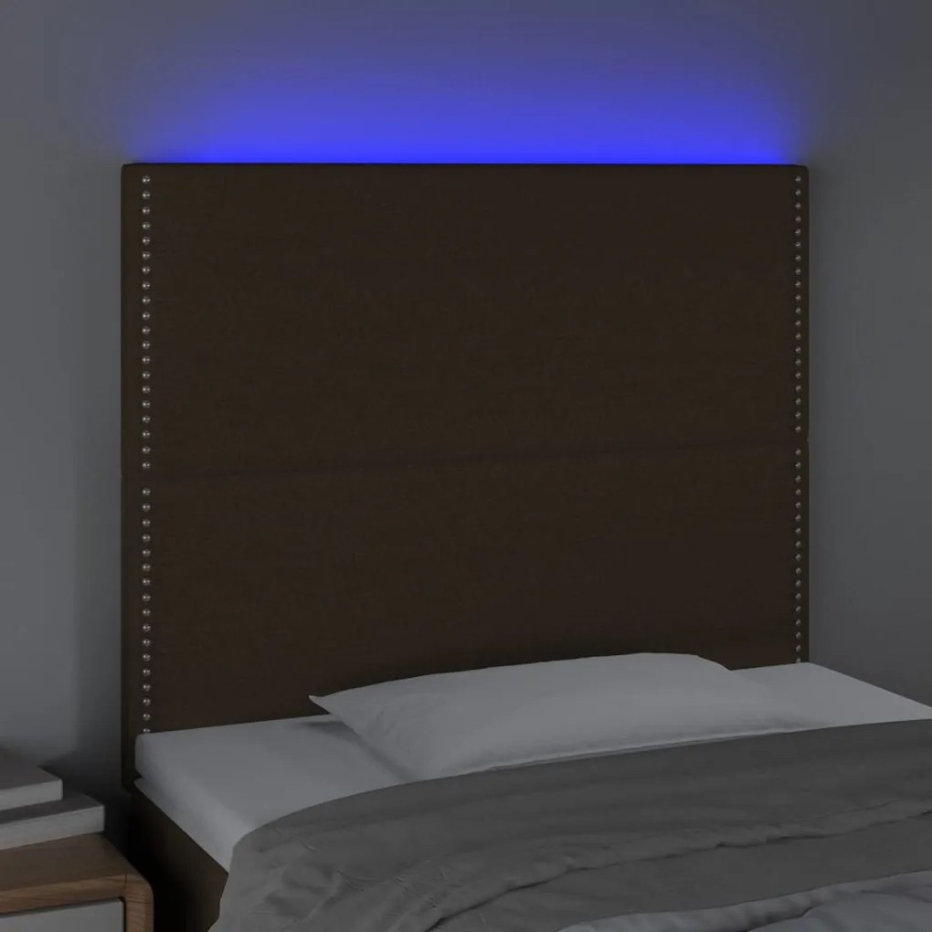 Cabeceira de cama c/ luzes LED tecido 90x5x118/128 cm castanho