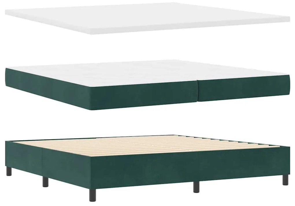 Cama Box Spring com Colchão e Banco Verde Escuro 200x200 cm Veludo