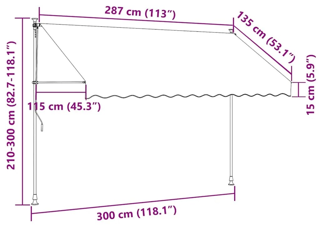 Toldo retrátil manual com LED 300 cm laranja e castanho