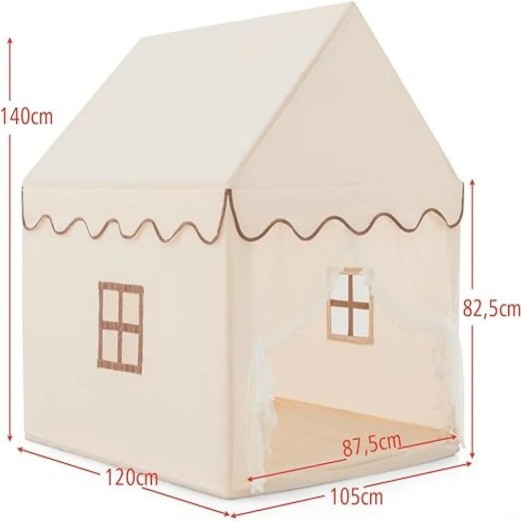 Casinha com tenda Tapete de algodão com porta e janela Brinquedo castelo 120 x 105 x 140 cm Bege