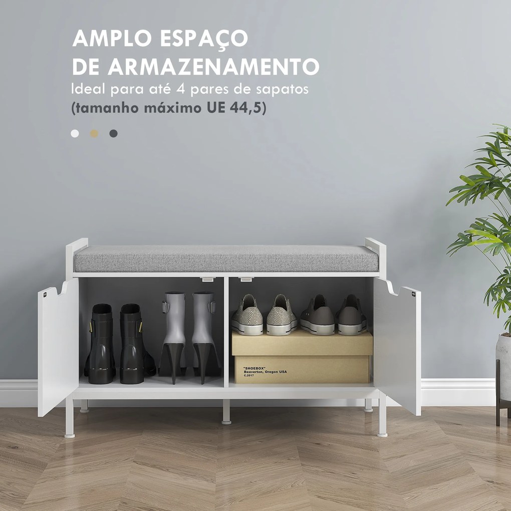 Banco Sapateira para Entrada com Assento Almofadado Amovível para 4 Pares de Sapatos 84x35x50 cm Branco