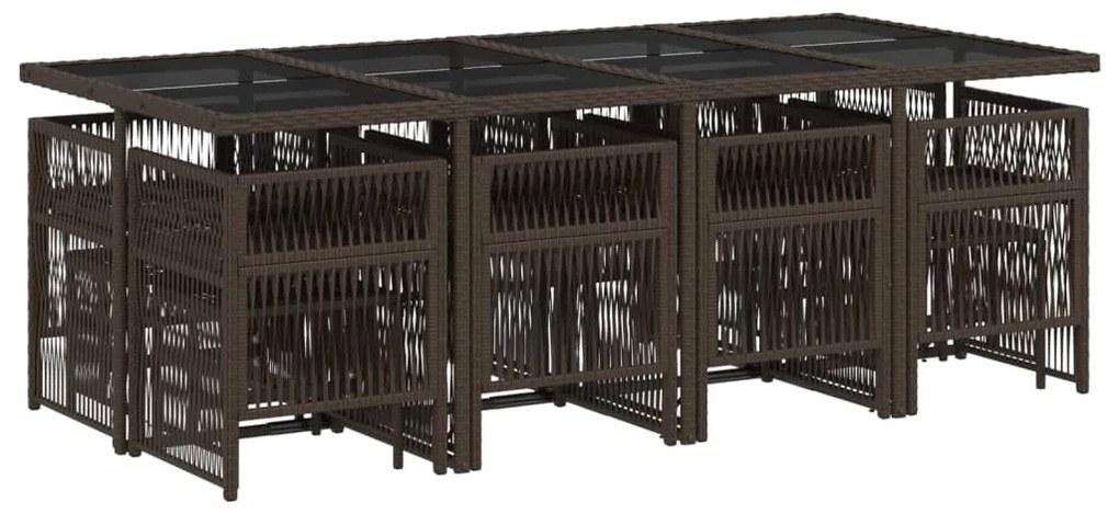 13 pcs conjunto jantar p/ jardim c/ almofadões vime PE castanho