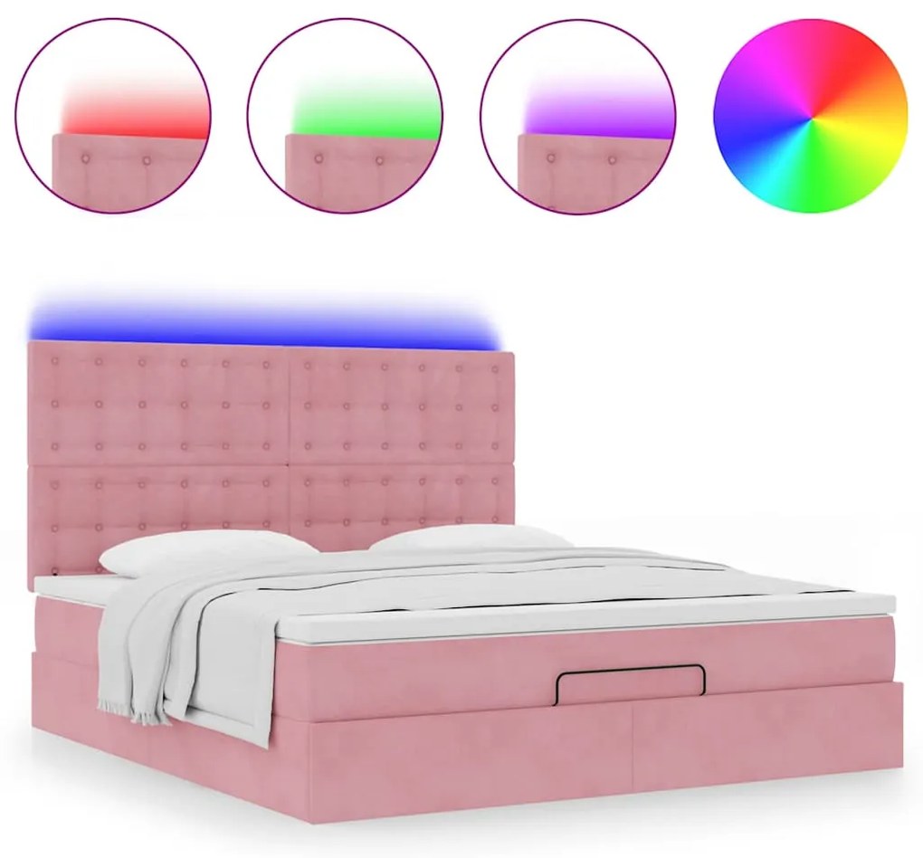 Estrutura de cama otomana com colchões 180x200 cm veludo rosa