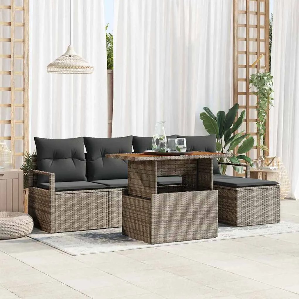 vidaXL Conjunto de Sofás de Jardim com almofada Manual 6 pcs Cinzeto Grande