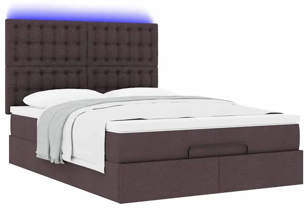 Estrutura cama otomana colchão 140x190cm tecido castanho escuro