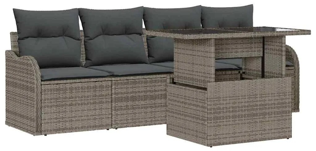 Conjunto de Sofá para Jardim de 5 Peças com Almofadas Cinza Rattan de