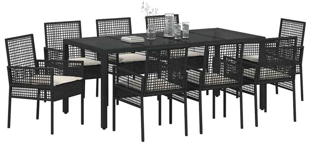 Conjunto de Jantar para Jardim 9 pcs Preto 190 x 90 x 75 cm