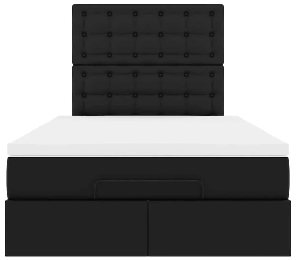 Estrutura de cama otomana com colchão preto Couro falso
