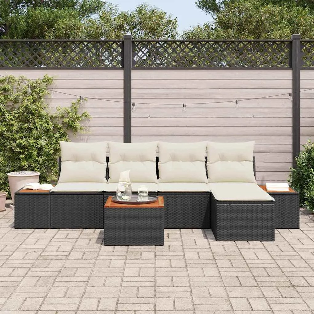 Conjunto de Sofá de Jardim com 6 peças da , almofadas pretas, rattan s