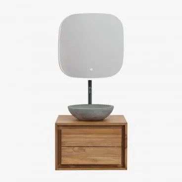 Conjunto De Móvel De Casa De Banho Suspenso Em Madeira De Teca Jabari Madeira De Teca & Cimento Cinzento Redondo Ø40 Cm Tarsis & Quadrado - Sklum