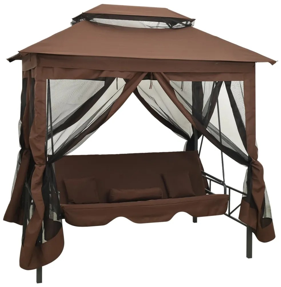 43240 vidaXL Gazebo com baloiço conversível cor café
