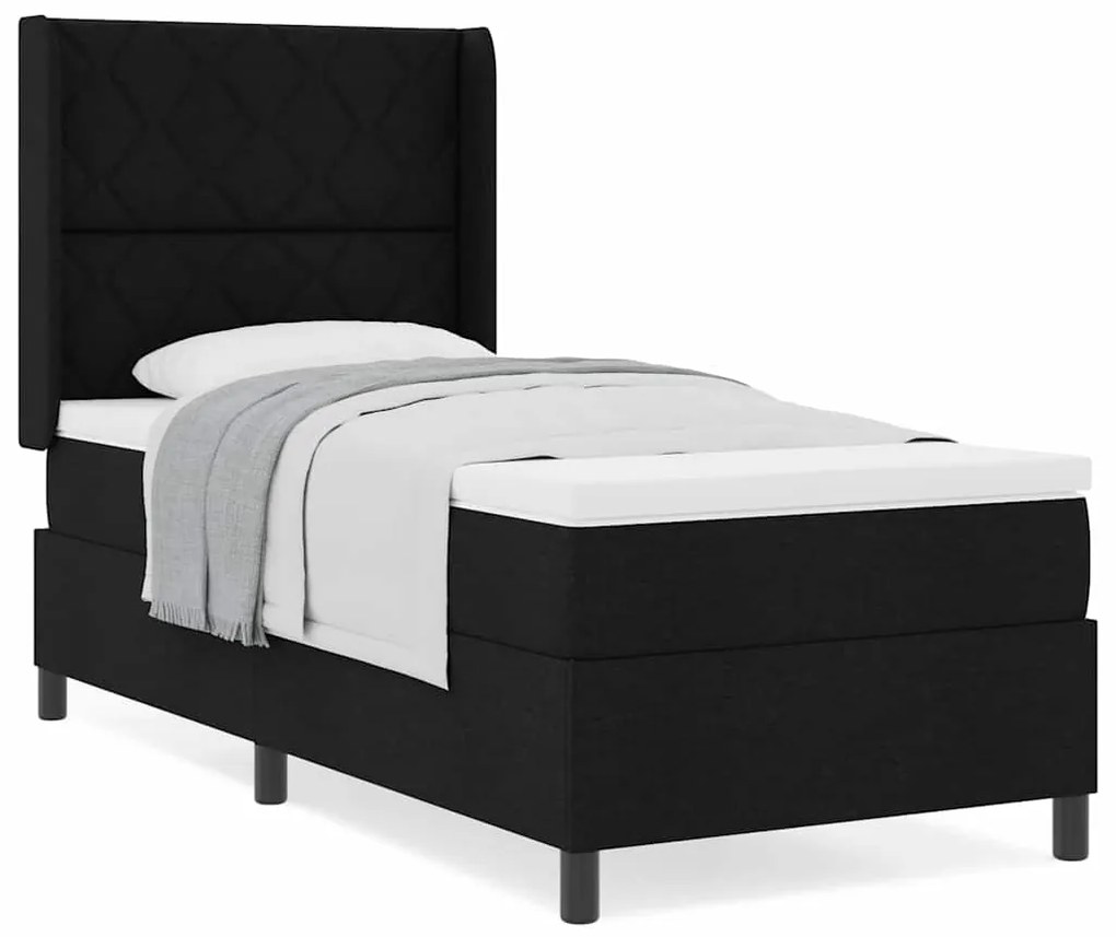 Cama Box com Colchão Preto 90x200 cm em Tecido