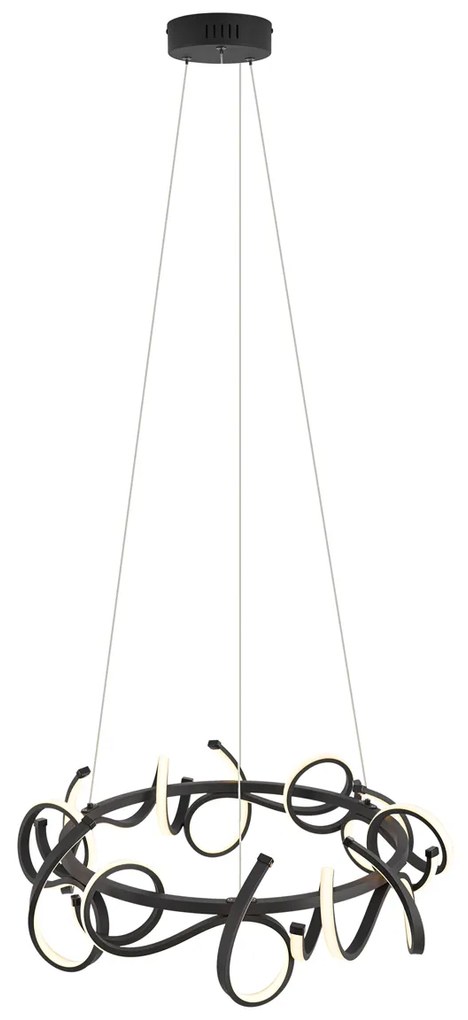 LED Candeeiro suspenso de design preto redondo regulável em 3 níveis - Krisscross Moderno