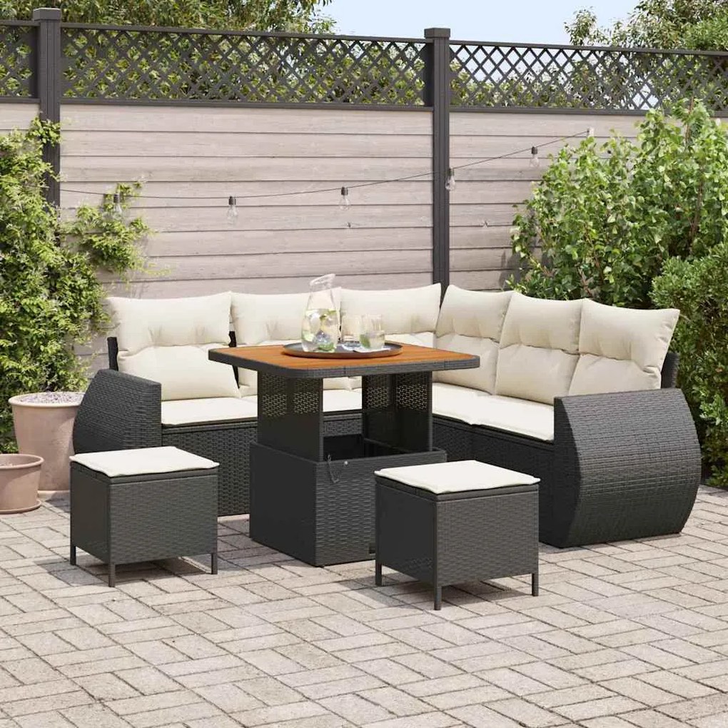 vidaXL Conjunto de Sofá de Jardim 8 pcs Preto e Creme vime PE