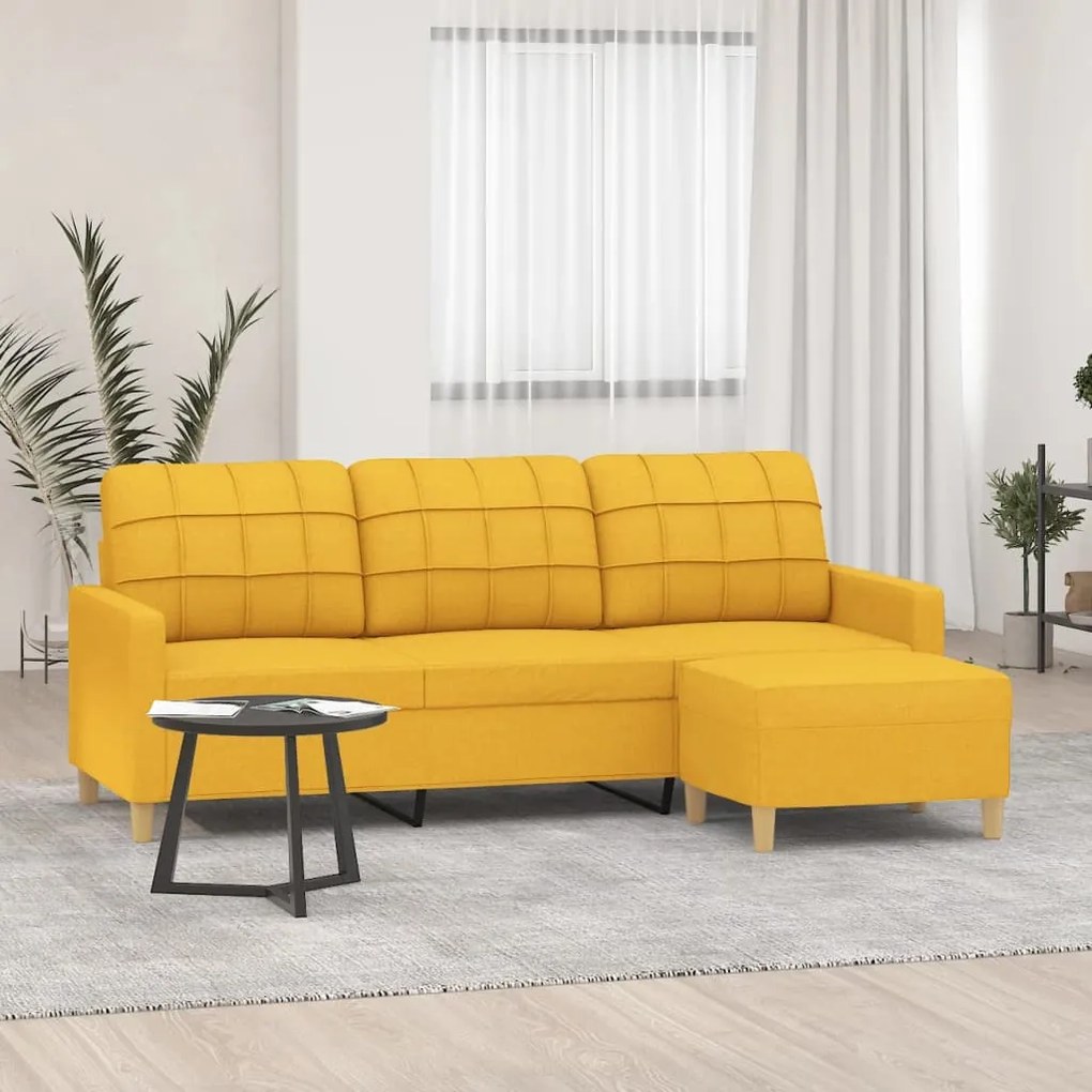 vidaXL Sofá de 3 lugares com apoio de pés 180 cm tecido amarelo-claro