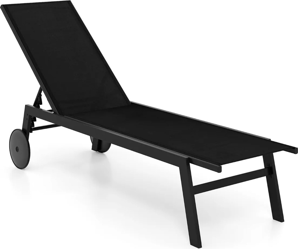 Espreguiçadeira de jardim com encosto ajustável em 6 posições, reclinável para piscina, terraço e jardim Preto