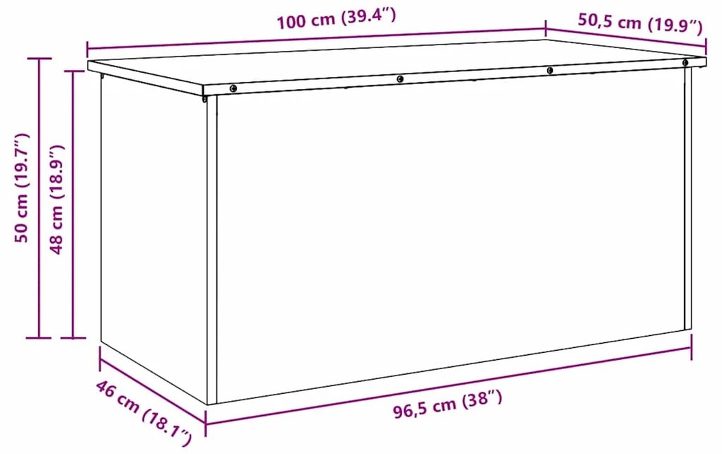 Caixa de Armazenamento Externa Preto 100 x 50.5 x 50 cm