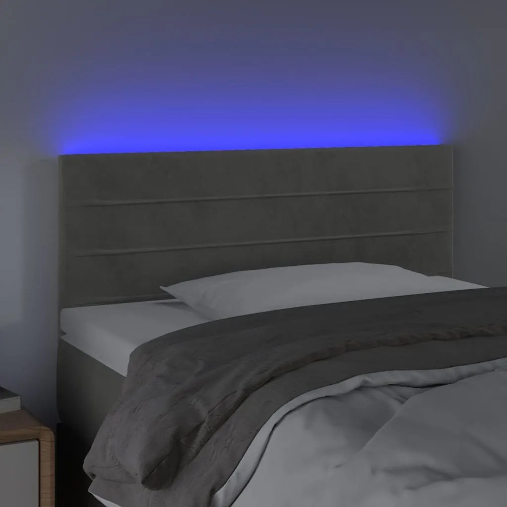 Cabeceira de cama c/ luzes LED tecido 90x5x78/88 cm cinza-claro