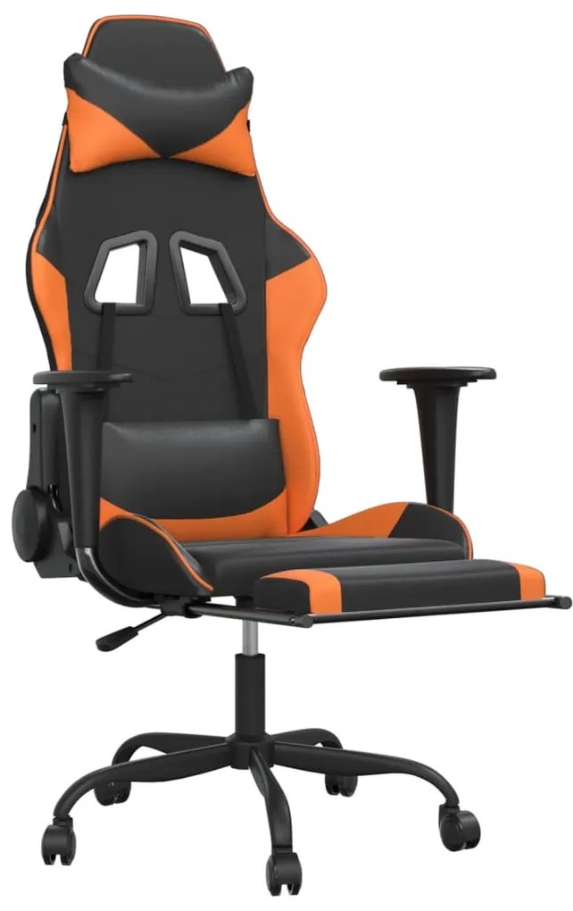 Cadeira gaming c/ apoio p/ pés couro artificial preto e laranja