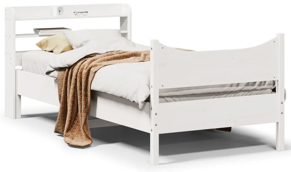 vidaXL Estrutura de cama com cabeceira 90x200 cm pinho maciço branco
