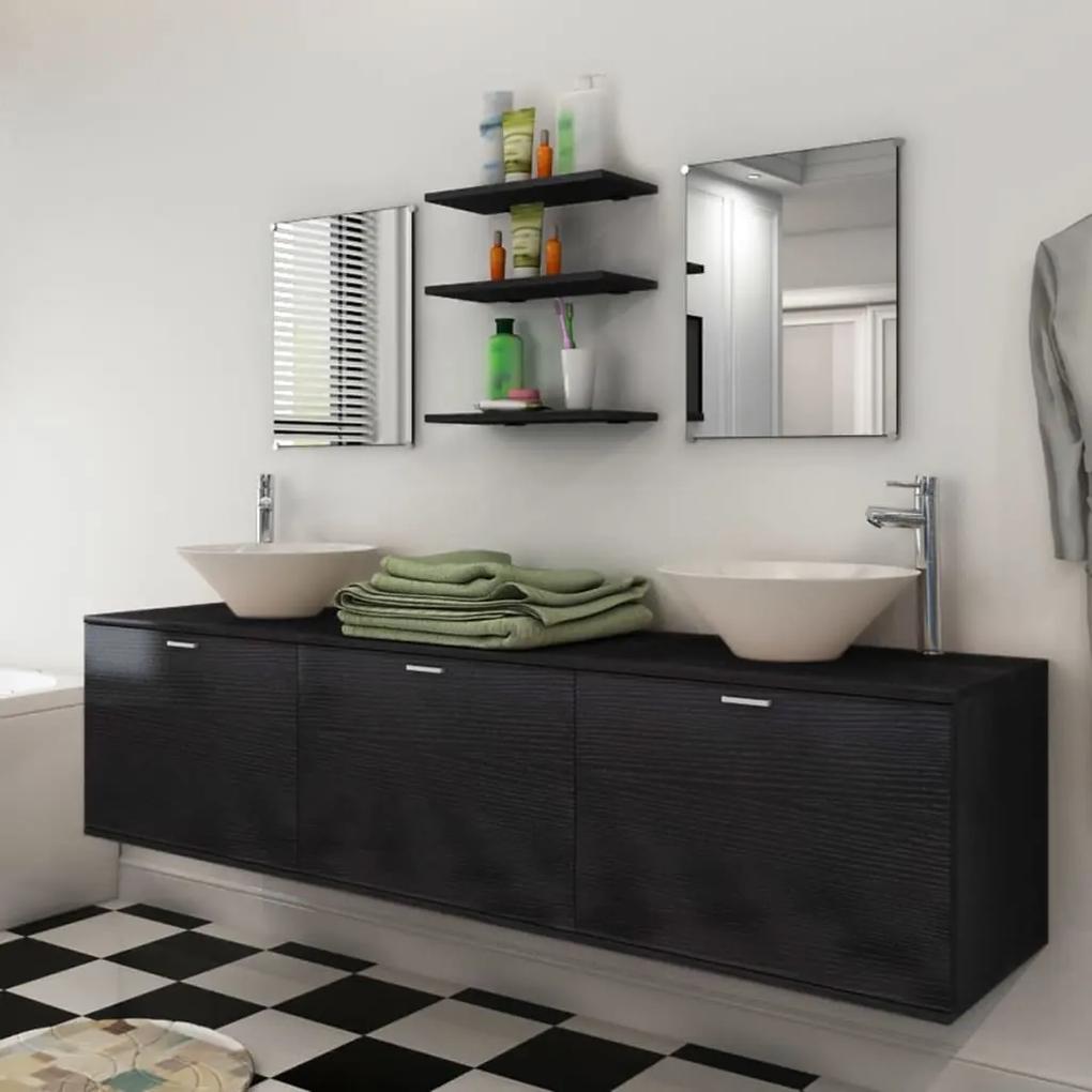 Conjunto móveis casa de banho 10 pcs com bacia e torneira preto