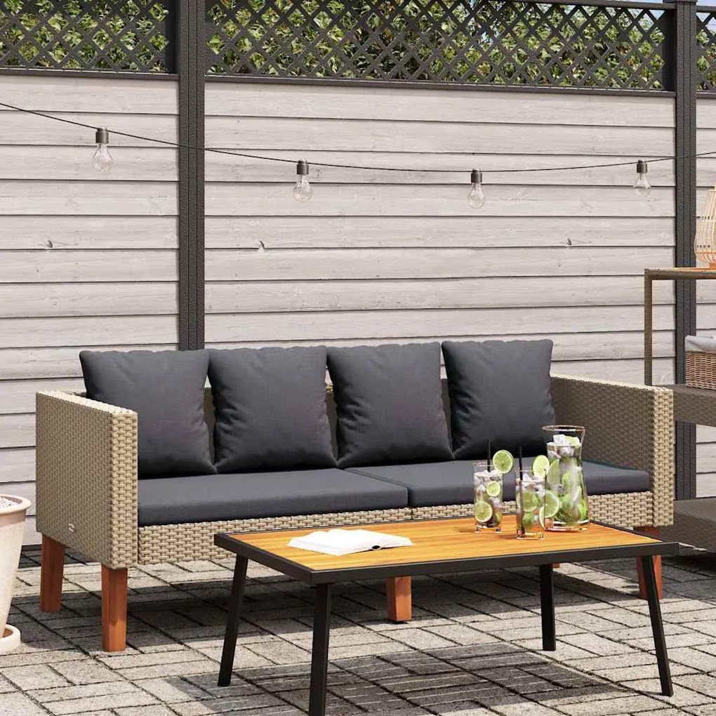 vidaXL Sofá de jardim 2 lugares com almofadões vime PE bege