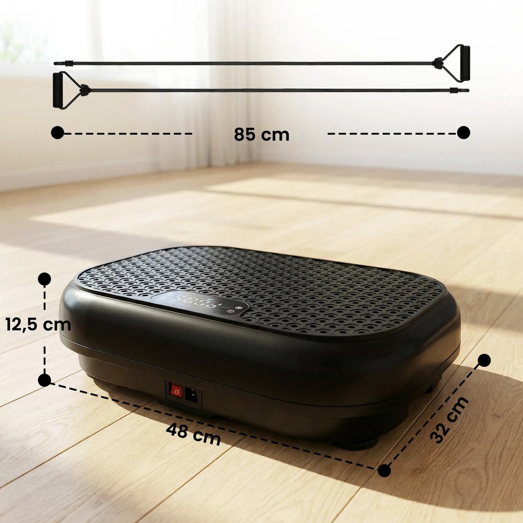 Plataforma Vibratória de Fitness, 48 x 32 x 12,5 cm, 120 Velocidades, Preta